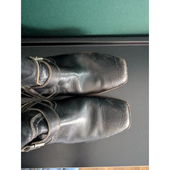 Vintage Frye Black Leather Ankle Zip Bucke Motorcycle Boots USA Men's 8 1/2D - Picture 3 of 16